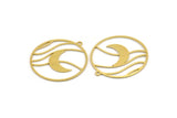 Brass Round Charm, 10 Raw Brass Crescent Moon Patterned Round Shaped Charms With 1 Loop, Earring Findings (30x28x0.60mm) A4867