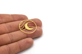Brass Round Charm, 10 Raw Brass Crescent Moon Patterned Round Shaped Charms With 1 Loop, Earring Findings (30x28x0.60mm) A4867