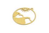 Brass Round Charm, 10 Raw Brass Sun And Mountain Patterned Round Shaped Charms With 1 Loop, Earring Findings (28x26x0.60mm) A4875