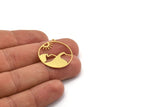 Brass Round Charm, 10 Raw Brass Sun And Mountain Patterned Round Shaped Charms With 1 Loop, Earring Findings (28x26x0.60mm) A4875