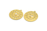 Brass Round Charm, 6 Raw Brass Sun Patterned Round Shaped Charms With 1 Loop, Charm Pendants (27x24.5x0.60mm) A4785