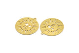 Brass Round Charm, 6 Raw Brass Sun Patterned Round Shaped Charms With 1 Loop, Charm Pendants (27x24.5x0.60mm) A4785