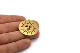 Brass Round Charm, 4 Raw Brass Sun Patterned Round Shaped Charms With 1 Loop, Charm Pendants (35x33x0.60mm) A4786