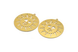 Brass Round Charm, 2 Raw Brass Sun Patterned Round Shaped Charms With 1 Loop, Charm Pendants (42.5x40x0.60mm) A4759