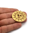 Brass Round Charm, 2 Raw Brass Sun Patterned Round Shaped Charms With 1 Loop, Charm Pendants (42.5x40x0.60mm) A4759