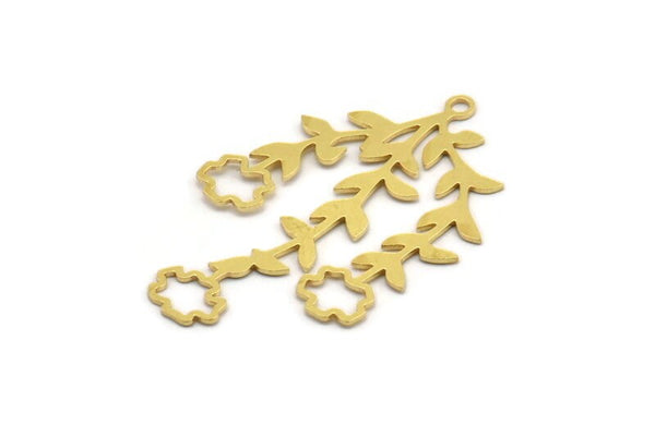 Brass Flower Charm, 8 Raw Brass Flower Shape Charms With 1 Loop, Charm Pendants, Branch Findings (42x27x0.60mm) A4806
