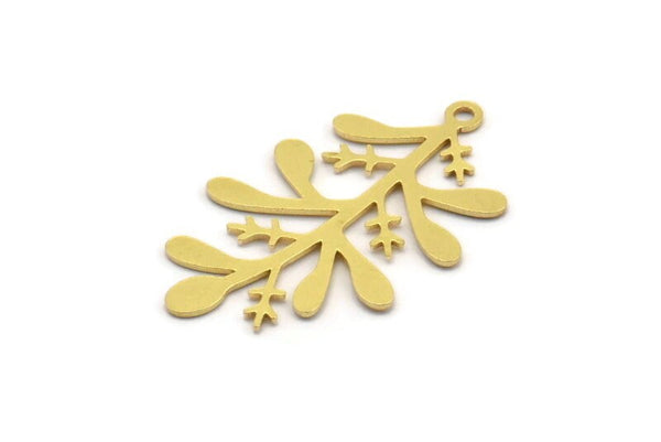 Brass Leaf Charm, 12 Raw Brass Branch Charms With 1 Loop, Charm Pendants (30x18x0.60mm) A4801