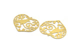 Brass Heart Charm, 2 Raw Brass Bird Patterned Heart Shaped Charms With 1 Loop (36x43x0.60mm) A4899