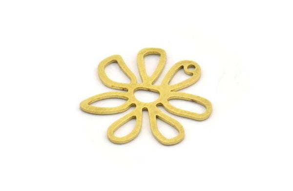 Brass Daisy Charm, 10 Raw Brass Daisy Charms With 1 Hole, Pendants, Earrings (25x0.80mm) D0616