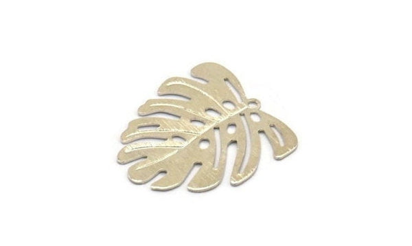 Silver Monstera Charm, 8 Silver Plated Brass Textured Monstera Leaf Charms With 1 Loop, Pendants, Earrings, Findings (21x22x0.5mm) D872
