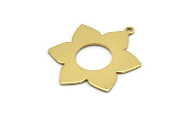 Brass Flower Charm, 6 Raw Brass Flower Charms With 1 Loop, Stamping Blanks (31x25x0.80mm) M03393