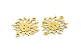 Brass Sun Charm, 12 Raw Brass Sun Charms With 2 Loops, Findings (21x18x0.60mm) A5306