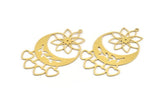 Brass Crescent Charm, 4 Raw Brass Hearts And Crescent Moon Patterned Charms With 1 Loop, Findings (55x33x0.60mm) A5311
