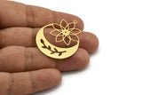Brass Moon Charm, 4 Raw Brass Crescent Moon Charms With 1 Loop, Findings (42x33x0.60mm) A5310