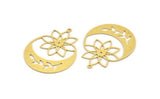 Brass Moon Charm, 4 Raw Brass Crescent Moon Charms With 1 Loop, Findings (42x33x0.60mm) A5310