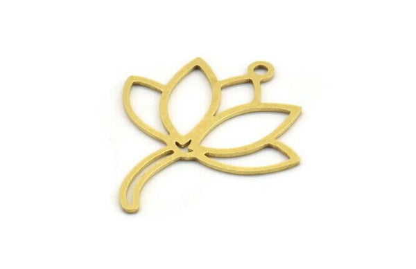 Brass Lotus Charm, 24 Raw Brass Lotus Shape Charms With 1 Loop, Charm Pendants (26x22x0.60mm) A5328