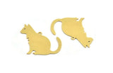 Brass Cat Charm, 4 Raw Brass Cat Charms With 1 Loop (31x27x0.60mm) A5315