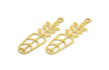 Brass Leaf Charm, 12 Raw Brass Leaf Shape Charms With 1 Loop, Charm Pendants (40x11x0.60mm) A5322