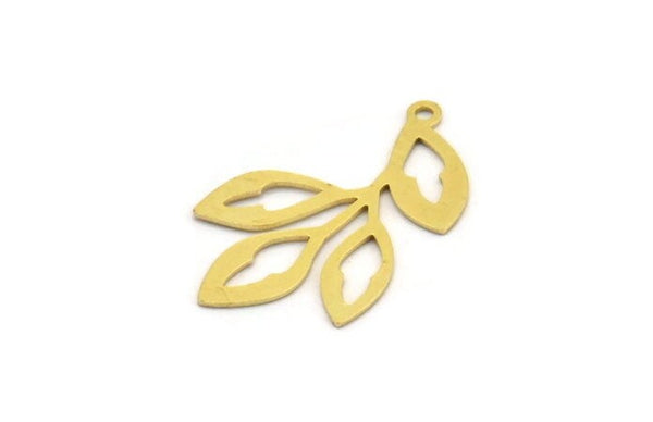 Brass Leaf Charm, 12 Raw Brass Branch Charms With 1 Loop, Charm Pendants (28x17x0.60mm) A4984