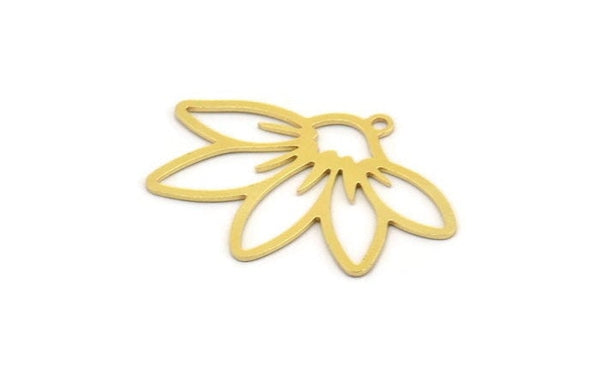 Brass Flower Charm, 12 Raw Brass Flower Charms With 1 Loop, Charm Pendants, Findings (33x24x0.60mm) A5008