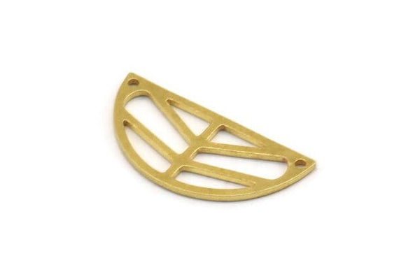 Semi Circle Charm, 12 Raw Brass Half Moon Connectors With 2 Holes (28x13x1mm) A4799