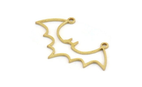 Brass Bat Charm, 24 Raw Brass Bat Charms With 2 Loops, Brass Connectors, Earring Findings (20x36x0.80mm) A5351