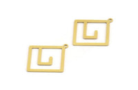 Brass Square Charm, 12 Raw Brass Square Charms With 1 Loop (30x27x0.60mm) A5355