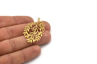 Brass Leaf Charm, 4 Raw Brass Branch Charms With 1 Loop, Charm Pendants (44.5x26x0.60mm) A5053