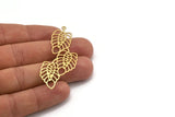 Brass Leaf Charm, 4 Raw Brass Leaf Charms With 1 Loop, Charm Pendants (59x23x0.60mm) A5030