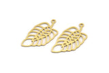 Brass Leaf Charm, 12 Raw Brass Leaf Charms With 1 Loop, Charm Pendants (28.5x15x0.60mm) A5034