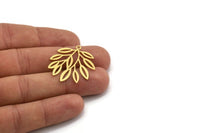 Brass Leaf Charm, 8 Raw Brass Branch Charms With 1 Loop, Charm Pendants (32x28x0.60mm) A5027