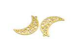 Brass Moon Charm, 8 Raw Brass Patterned Crescent Moon Shaped Charms With 1 Loop (34x11x0.60mm) A5033
