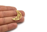 Brass Moon Charm, 8 Raw Brass Patterned Crescent Moon Shaped Charms With 1 Loop (34x11x0.60mm) A5033