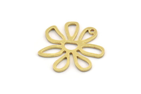 Pirinç Papatya Tılsımı, 1 Delikli 12 Ham Pirinç Papatya Tılsımı, Kolye Uçları, Küpeler (24,5x26x1 mm) A5062