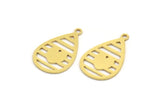 Brass Drop Charm, 12 Raw Brass Patterned Drop Shape Charms With 1 Loop, Earrings, Findings (21x13x0.60mm) A5038