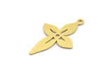 Brass Flower Charm, 12 Raw Brass Flower Shaped Charms With 1 Loop, Findings (27x17x0.60mm) A5084