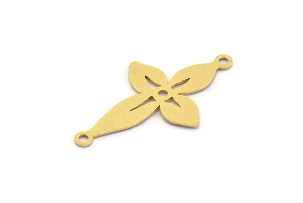 Brass Flower Charm, 12 Raw Brass Flower Shaped Charms With 2 Loops, Connector Findings (29.5x17x0.60mm) A5082
