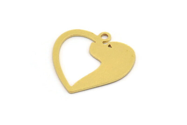 Brass Heart Charm, 12 Raw Brass Dog Patterned Heart Shaped Charms With 1 Loop (19x18.5x0.60mm) A5042