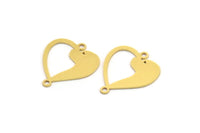 Pirinç Kalp Charm, 2 Döngülü 12 Ham Pirinç Köpek Desenli Kalp Şeklinde Charm, Bağlantı Parçaları (21x18,5x0,60 mm) A5043