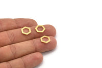 Pirinç Altıgen Charm, 50 Ham Pirinç Altıgen Halka, Bağlantı Elemanları (11x12,5x0,80 mm) A5080