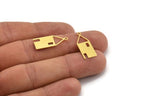 Brass House Charm, 12 Raw Brass House Shaped Charms With 1 Loop, Earrings, Findings (24x9x0.60mm) A5100