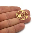 Brass Leaf Charms, 8 Raw Brass Clover Shaped Charms With 1 Loop (30x27x0.60mm) A5136