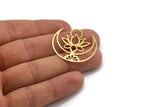 Brass Lotus Charm, 6 Raw Brass Lotus Flower And Crescent Moon Patterned Charms With 1 Loop, Findings (34x32x0.60mm) A5134