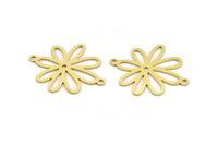 Brass Flower Charm, 12 Raw Brass Flower Charms With 2 Loops, Connector Findings (26x22x0.60mm) A5114