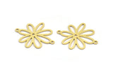 Brass Flower Charm, 12 Raw Brass Flower Charms With 2 Loops, Connector Findings (26x22x0.60mm) A5114