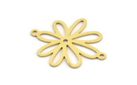 Brass Flower Charm, 12 Raw Brass Flower Charms With 2 Loops, Connector Findings (26x22x0.60mm) A5114
