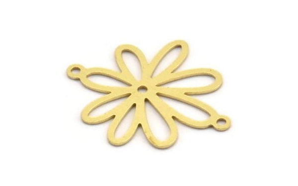 Brass Flower Charm, 12 Raw Brass Flower Charms With 2 Loops, Connector Findings (26x22x0.60mm) A5114