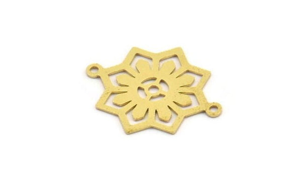 Brass Octagon Charm, 12 Raw Brass Octagon Patterned Connectors With 2 Loops, Earrings, Pendants, Charms Findings (24x20x0.60mm) A5130