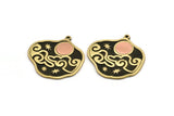 Brass Irregular Charm, Raw Brass And Copper Moon And Cloud Patterned Irregular Shape Charm With 1 Loop (37x36x1.4mm) N2165