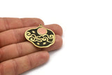 Brass Irregular Charm, Raw Brass And Copper Moon And Cloud Patterned Irregular Shape Charm With 1 Loop (37x36x1.4mm) N2165